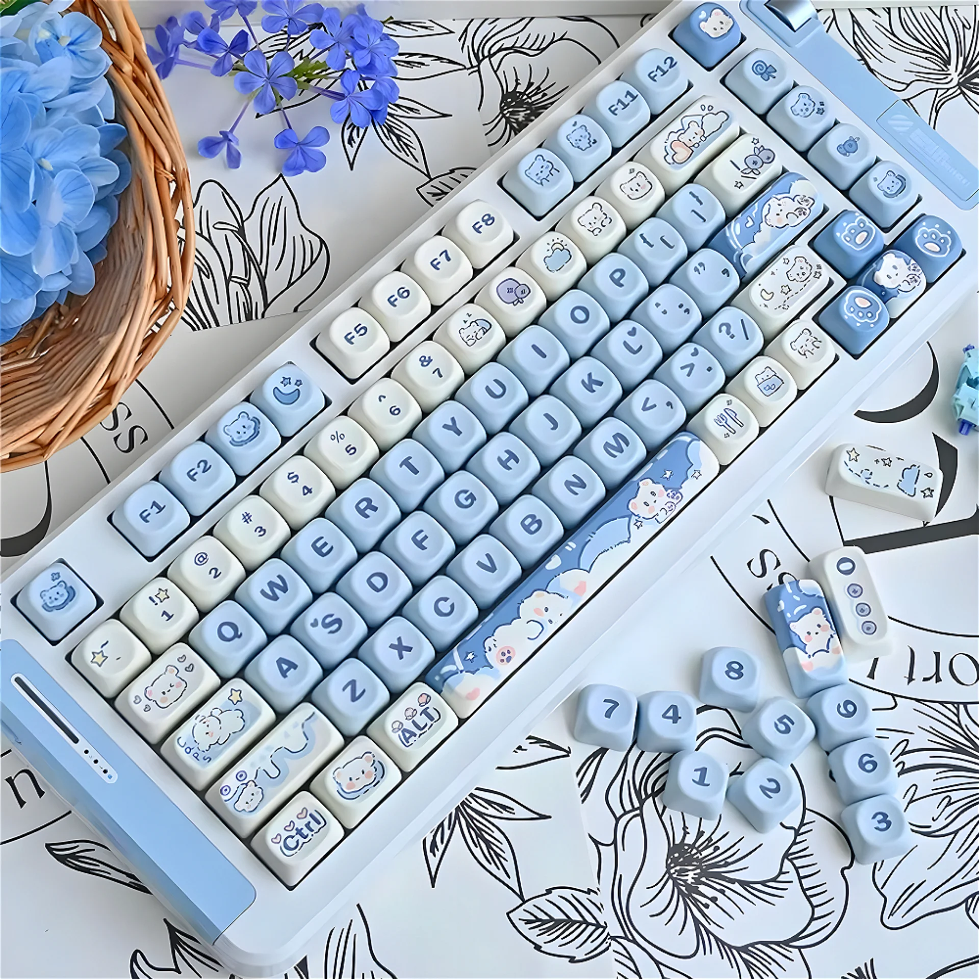 

MOA Keycaps PBT 132 Keys Ice Cream Bear Anime Cute for Cherry Gateron MX Switches Mechanical Keyboards