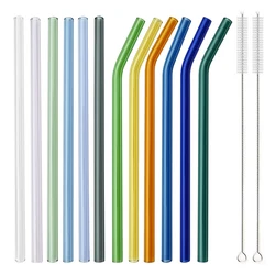 8Pcs High Borosilicate Glass Straw Set Multi-Color Reusable Glass Eco Friendly Drinking Straw for Cocktail Smoothie Bubble Tea