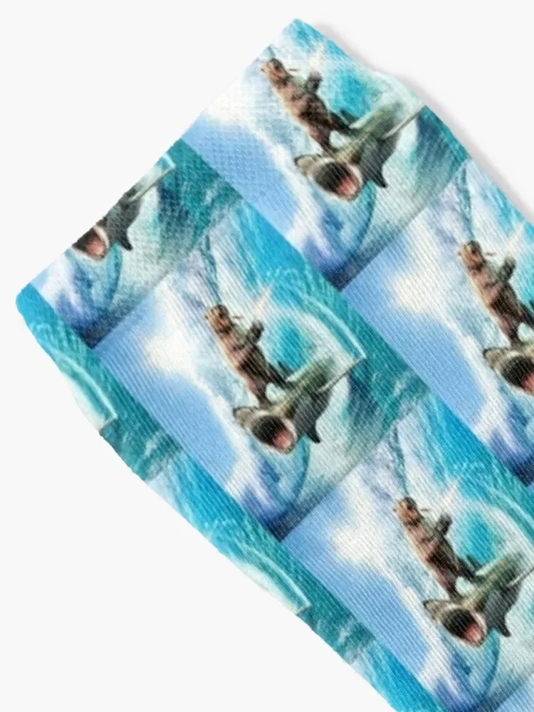 Bear Surfing On Shark Socks Hiking boots retro Socks For Girls Men's