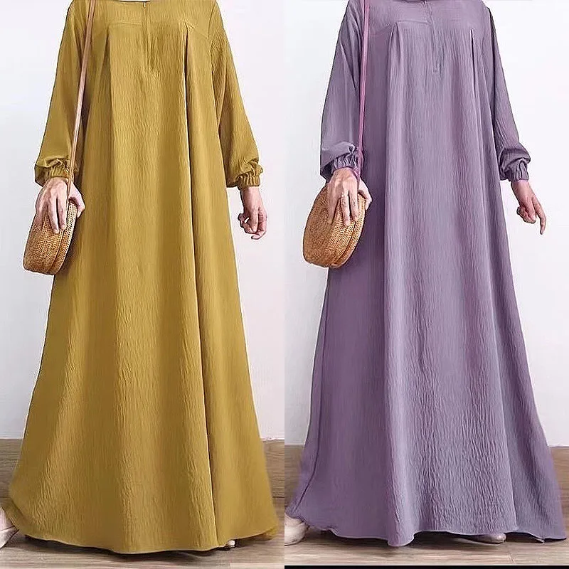 Simple Style Moroccan Dresses Kaftan Turkey Solid Color Gulf Abayas Islamic Women Long Dress Muslim Saudi Robe Ramadan