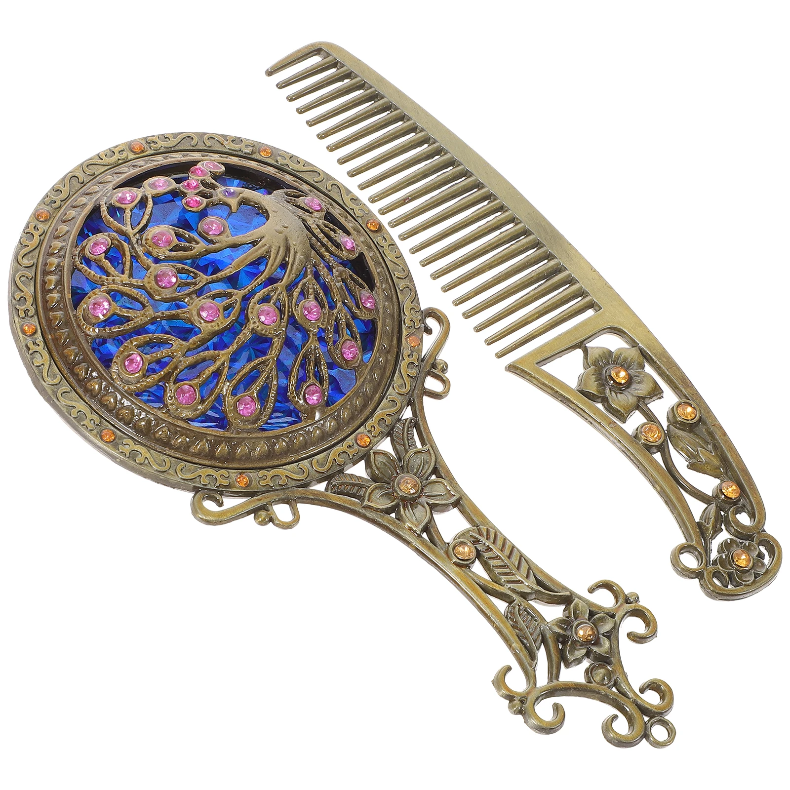 

1set 1Set Retro Makeup Set For Women Compact Travel Handheld Mirror Hollow Design Chic Vintage Mirror Comb Kit Outdoor
