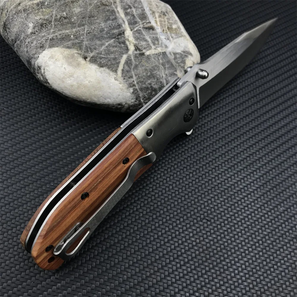 Couteau pliant de poche tactique d'extérieur DA51, lame 5Cr13Movblade en bois coloré + manche en acier inoxydable, outil de chasse, couteaux EDC de Camping