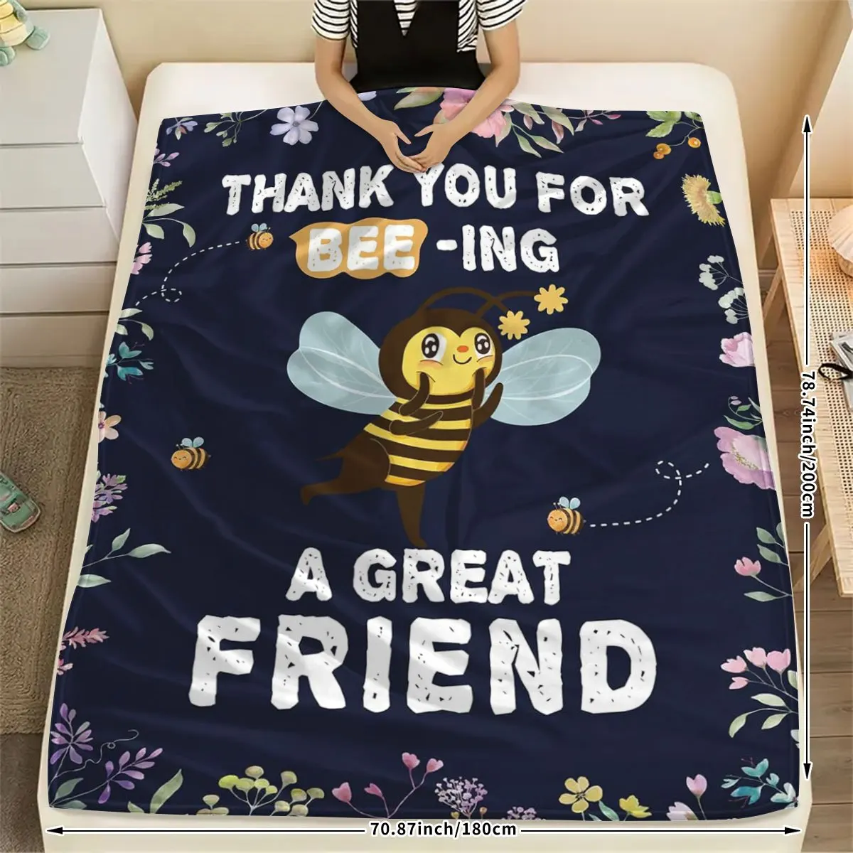 Sister Blanket with Bee Pattern, Digitally Printed, Soft And Comfortable, Suitable for Covering Sofas, Beds, Living Rooms, Nap B