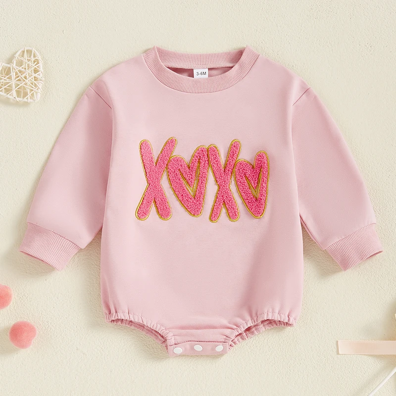 

2024-10-09Lioraitiin Baby Girl Sweatshirts Romper Valentine's Day Clothes Letter Heart Embroidered Long Sleeve Spring Jumpsuits