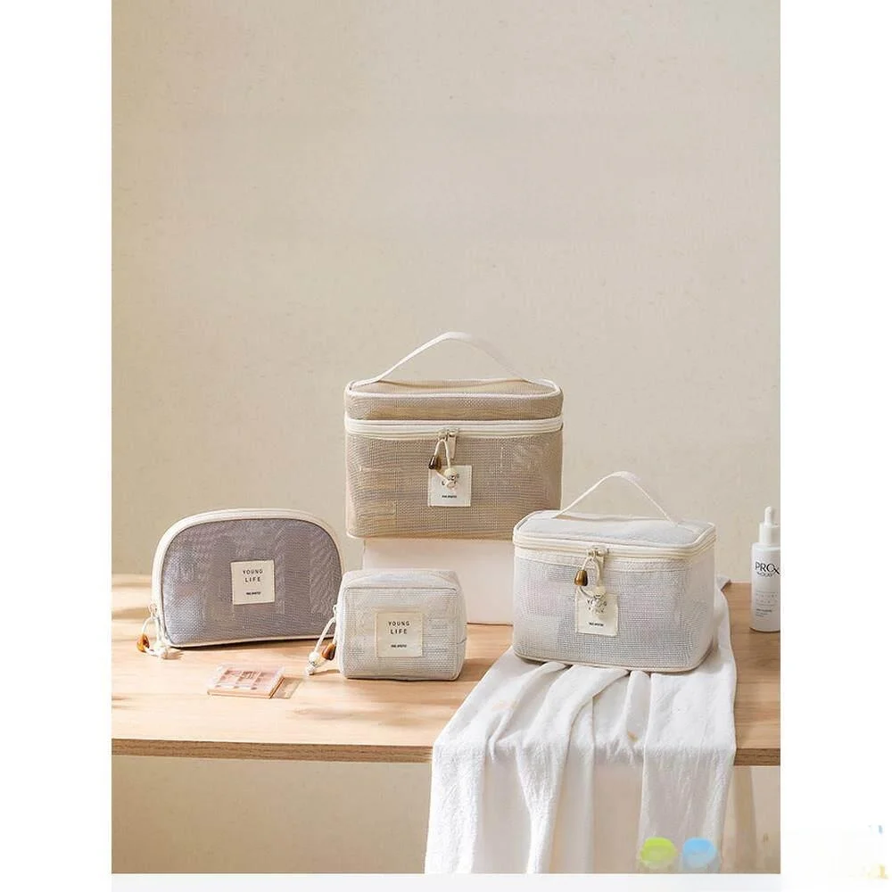Bolsa de Maquiagem Portátil Feminina 2026: Nova Bolsa de Armazenamento de Cosméticos em Rede, Leve, Pequena e Quadrada, para Higiene Pessoal