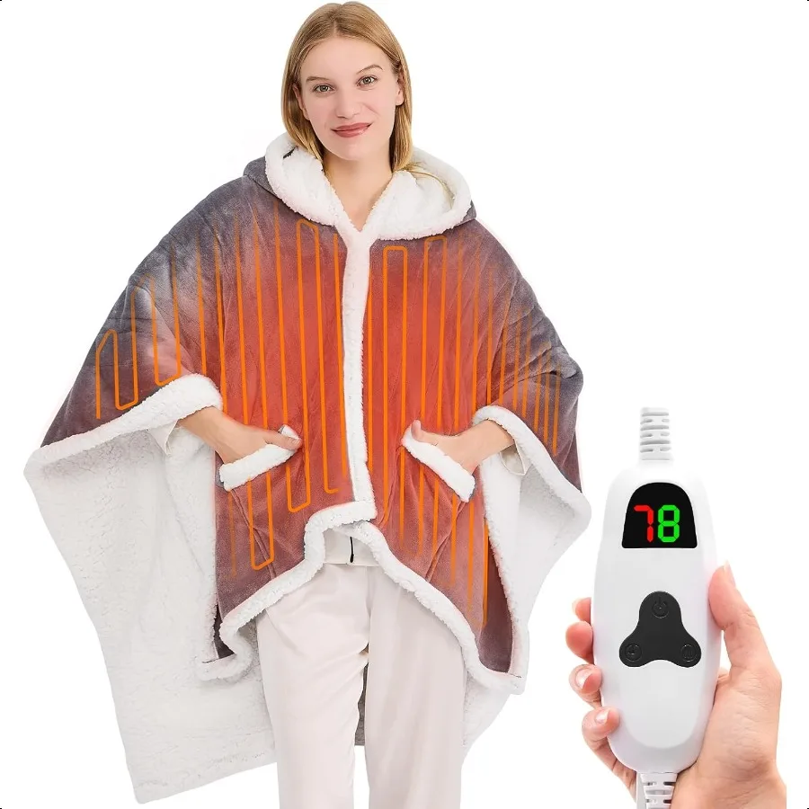 

Wearable Heated Throw Blanket Electric Shawl Heated Robe Poncho Blanket Hoodie for Adult Winter Gifts for Mom Women Girlfriend