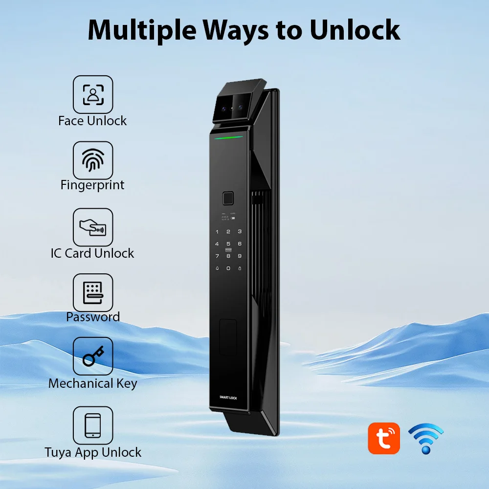 WAFU Smart Lock with Camera 3D Face Recognition Keyless Entry Door Lock Handle Aluminum Alloy Biometric Door Lock Tuya App