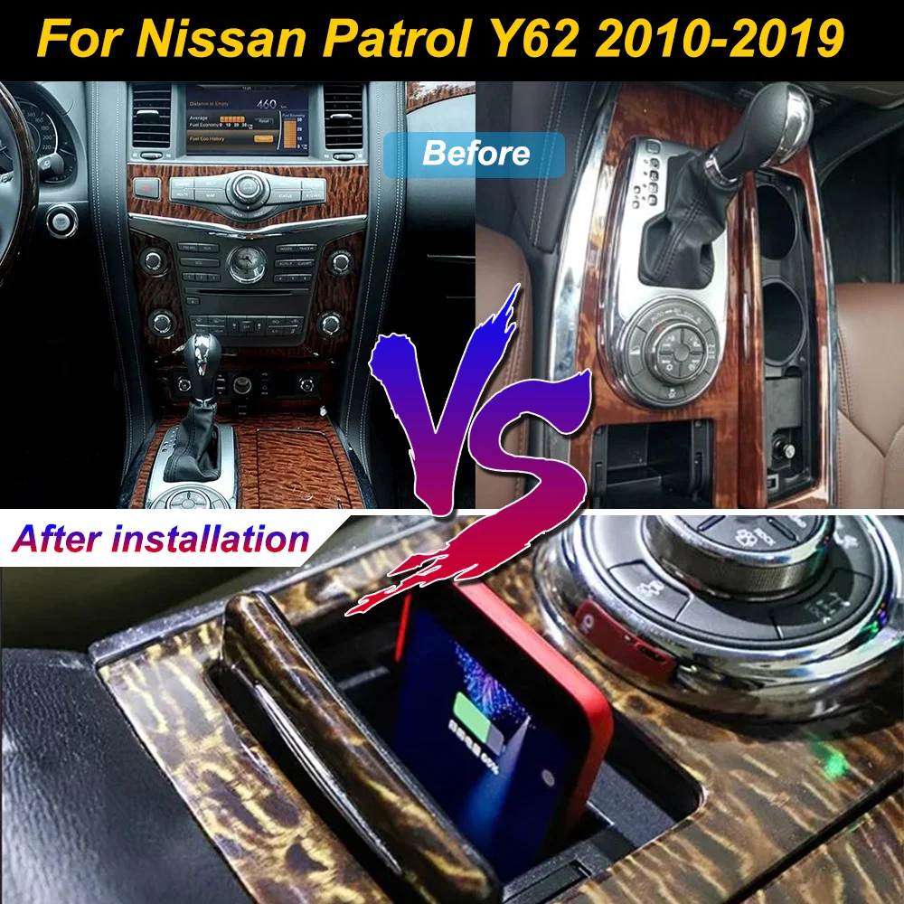 for Nissan Patrol Y62 Infiniti QX56 QX80 2010-2021 Car Wireless Mobile Phone Charger Center Console Storage fast plate holder