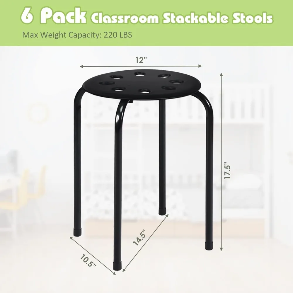 6 Pack Stackable Stool, Stool Set wBackless Round Flexible Seating for Children's Table, Children's Stools