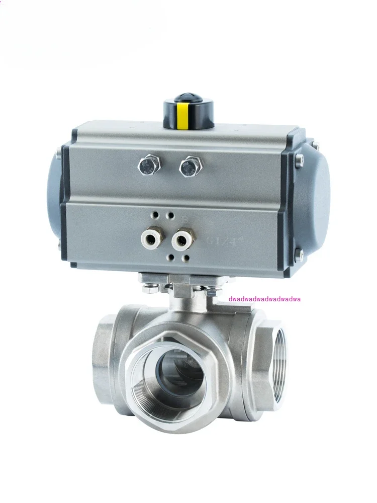 Q6145F 16P AT Pneumatic stainless steel 304316 wire port internal thread tee L type T ball valve