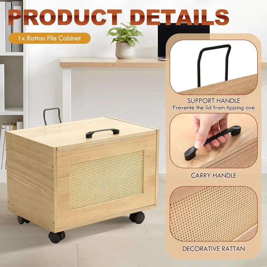 صندوق منظم الملفات المعلق مع غطاء خزانة الملفات الخوص المتدحرجة للمكتب المنزلي للحجم القانوني للرسالة #3