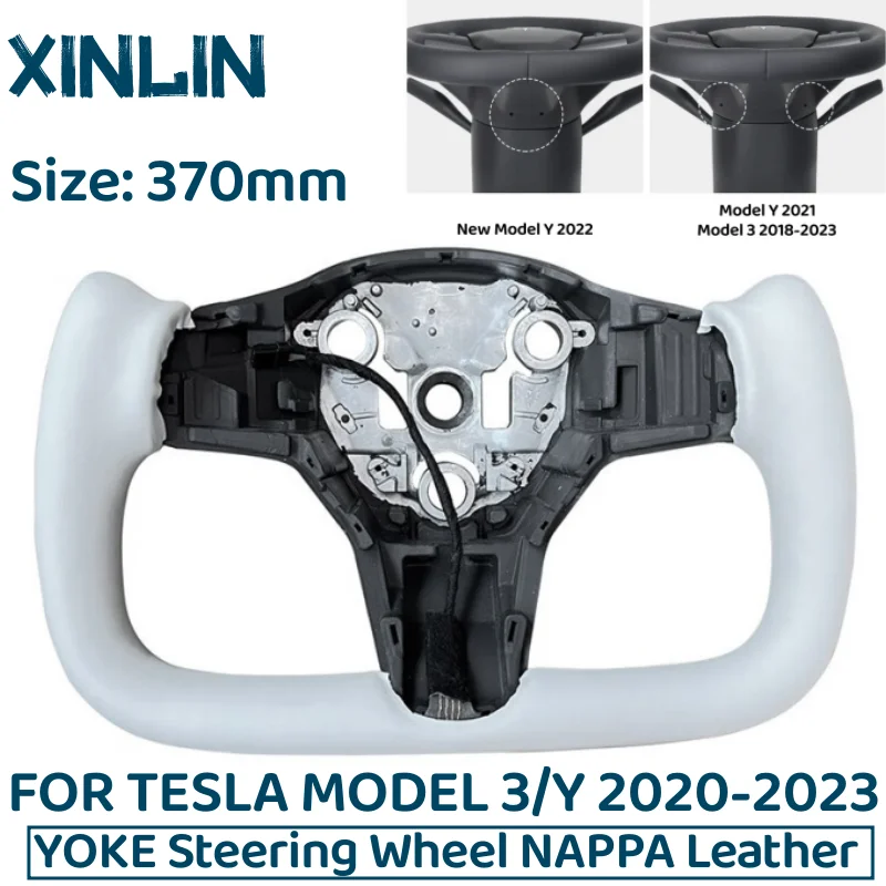 Volante con maniglia a giogo per Tesla Model 3/Y 350mm con riscaldamento accessori per auto in pelle NAPP in carbonio laterale personalizzati