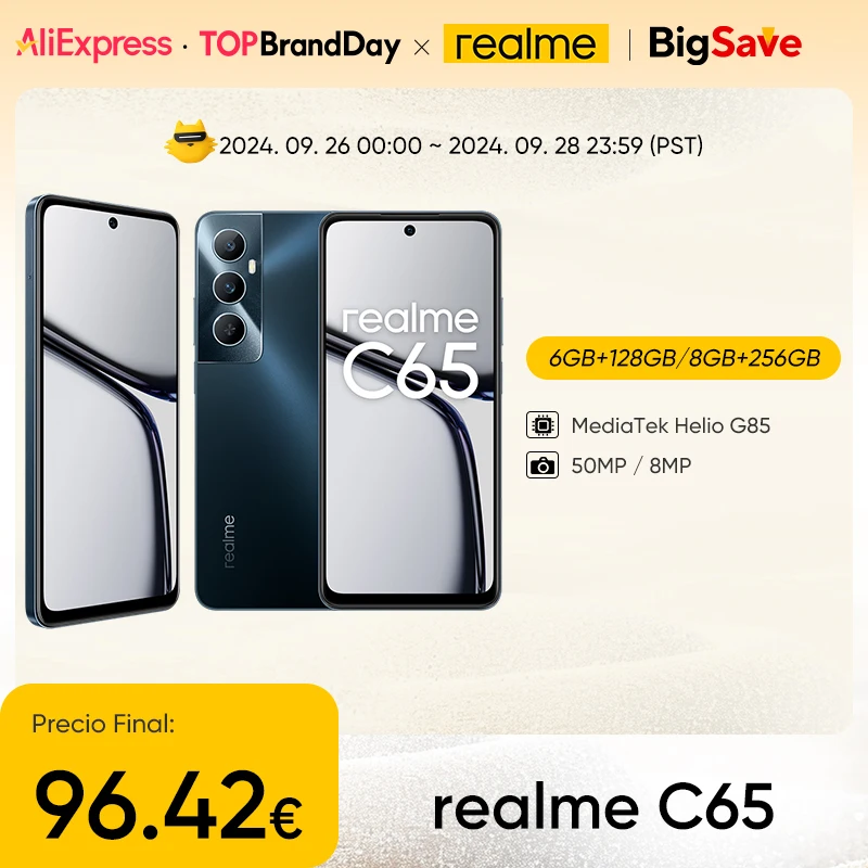 Global Version realme C65 Smartphone 6.67'' Display 45W Fast Charge 50MP AI Camera 5000mAh Battery MediaTek Helio G85 Mobile