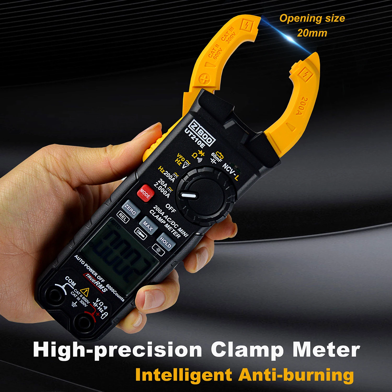 ZIBOO UT210E Clamp Meter Digital Multimeter Handheld RMS AC/DC,ZIBOO i600E 600Amp AC Current Clamp,4mm Banana Plug.