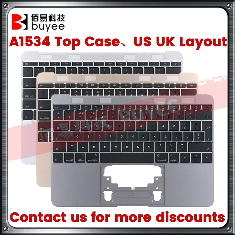 Original A1534 TopCase US UK For Macbook Retina A1534 Palmrest Top Case W/ US UK Keyboard Replacement Silver Gold Rose Gery 2016