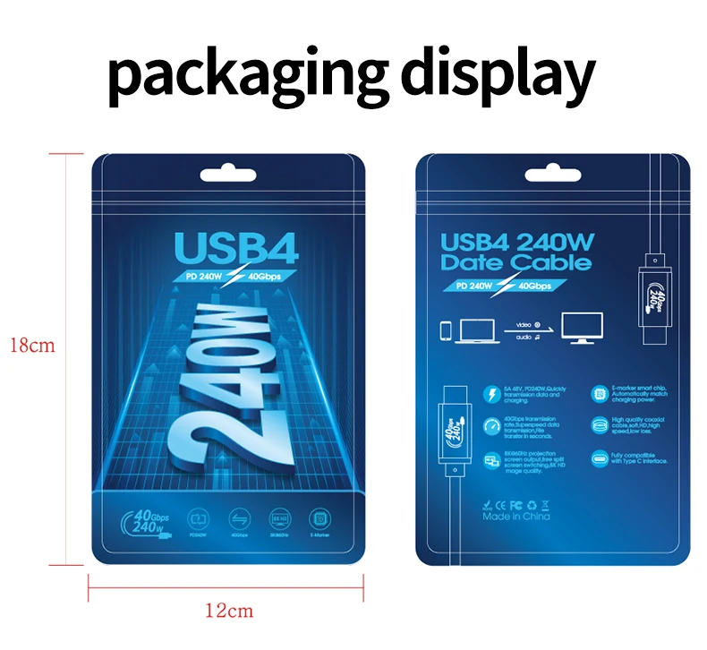 USB-IF PD240W USB4 Gen3 40Gbps Koaxialkabel 8K60Hz HD-Videoübertragung 5A48V Schnellladung USB-C-Kabel für Macbook Dock Hub E-GPU – Detail 8