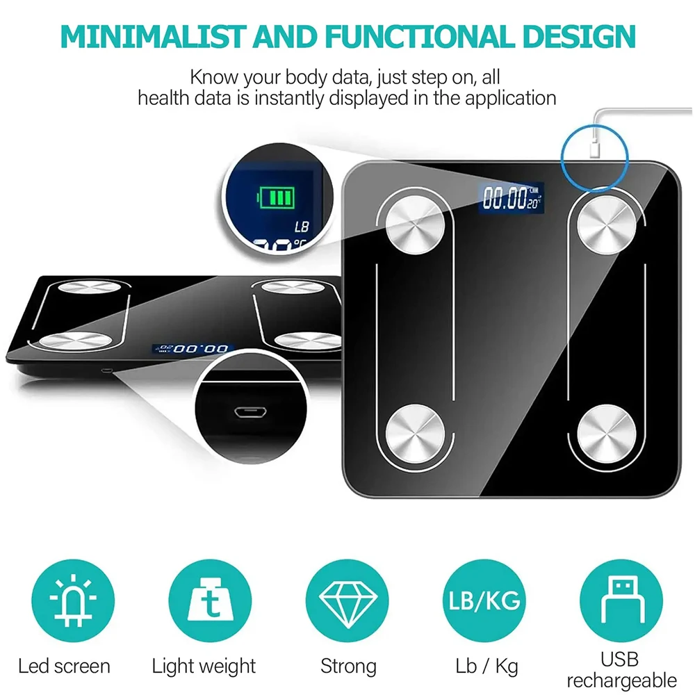 Fashion Weight Scale Bluetooth Body Fat Accurate Mobile Phone Analyzer App BMI Smart Electronic Analyzer For Bathroom