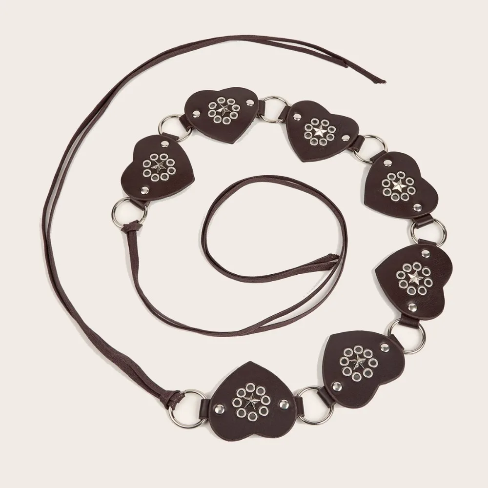 

Casual Metal Rivet Belt Y2K Wide Heart Belt Spice Girls Boho Style PU Leather Waistband Dress