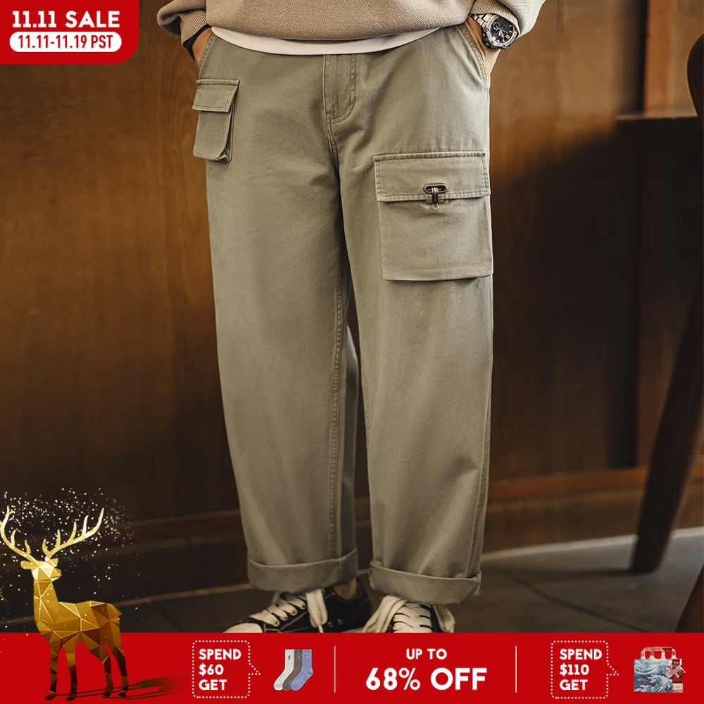 

Maden Vintage Multi-pocket P37 Casual Pants Loose Cotton Straight-leg Trousers Versatile Solid Color Pants for Men's Autumn