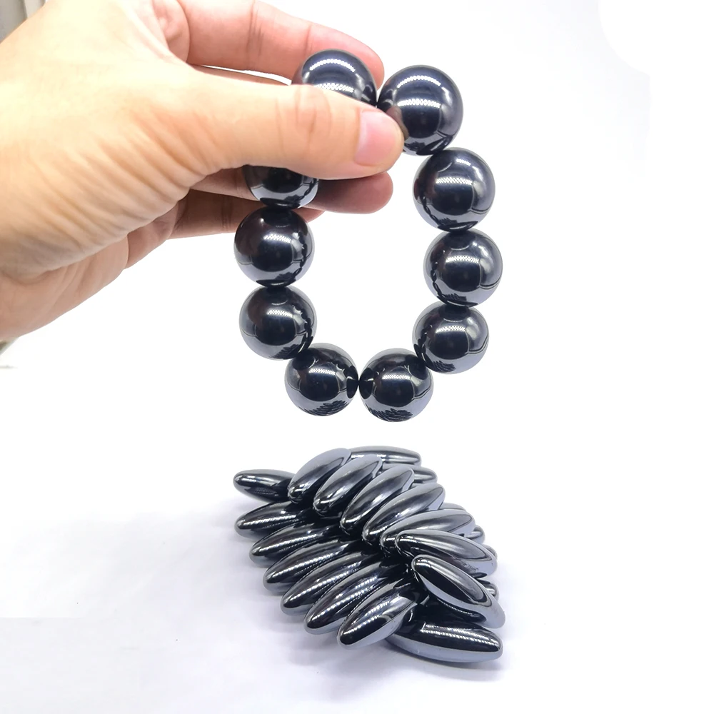 

Natural Hematite Magnetic Rugby Ball Tumbled Stones Bracelet Oval Beads Health Care Magnetic Polishing Men Woman Jewelry
