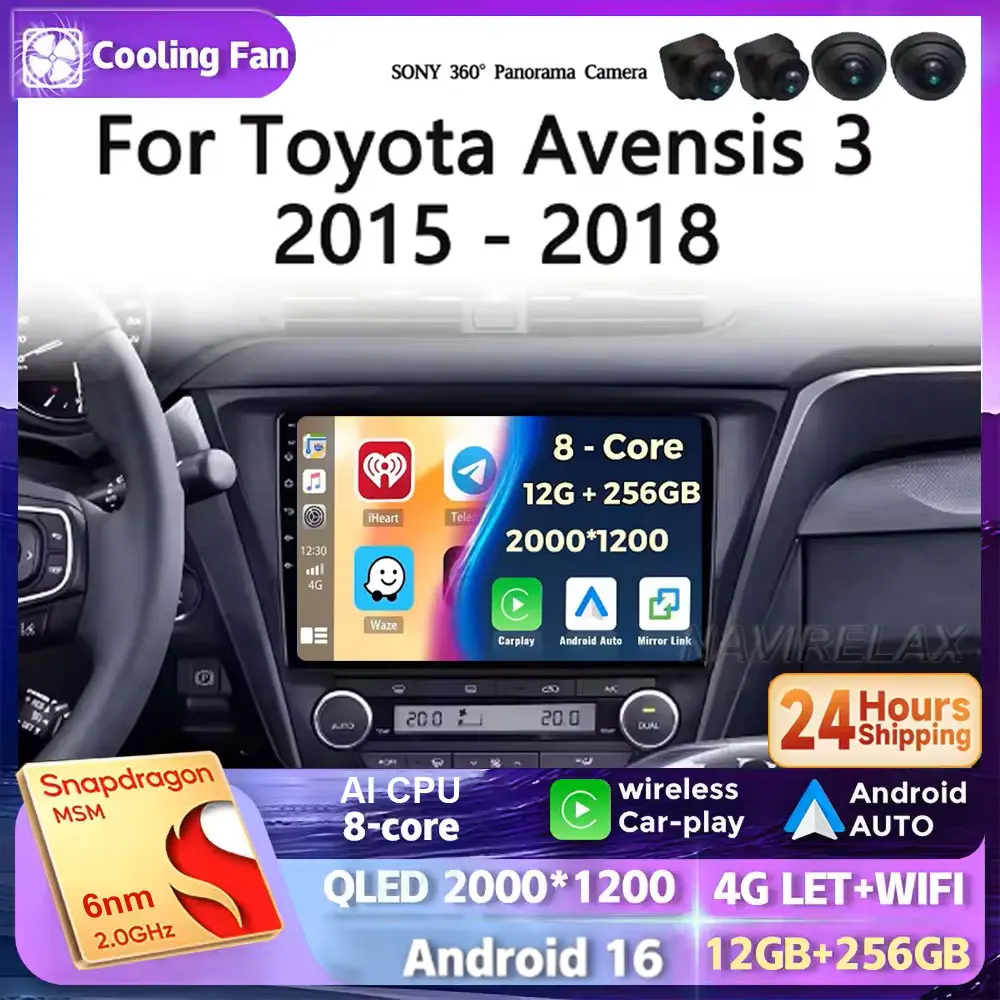 Android 16 Carplay Auto GPS For Toyota Avensis 3 2015 2016 2017 2018 Car Radio Multimedia 2 DIN Stereo Head Unit BT Player Video
