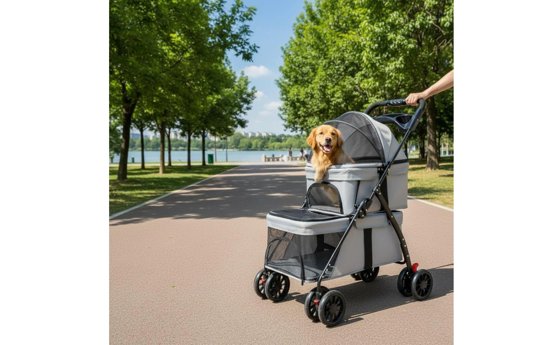 Double-Deck Pet Stroller Lightweight Small Dog Feline Stroller Pet Transport Lockable Wheels Removable Liner for Outdoor