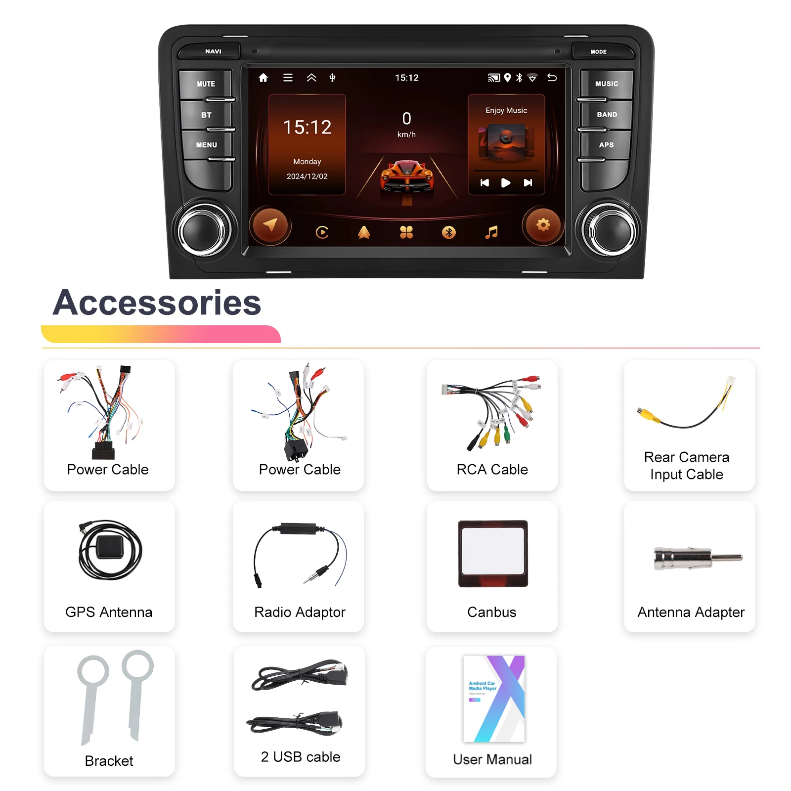 Podofo 2DIN 2+64G Autoradio für Audi A3 8P (2003-2012)/RS3 Sportback (2011-2012) Carplay Auto-Audio Android Auto GPS Mirror Link – Detail 6
