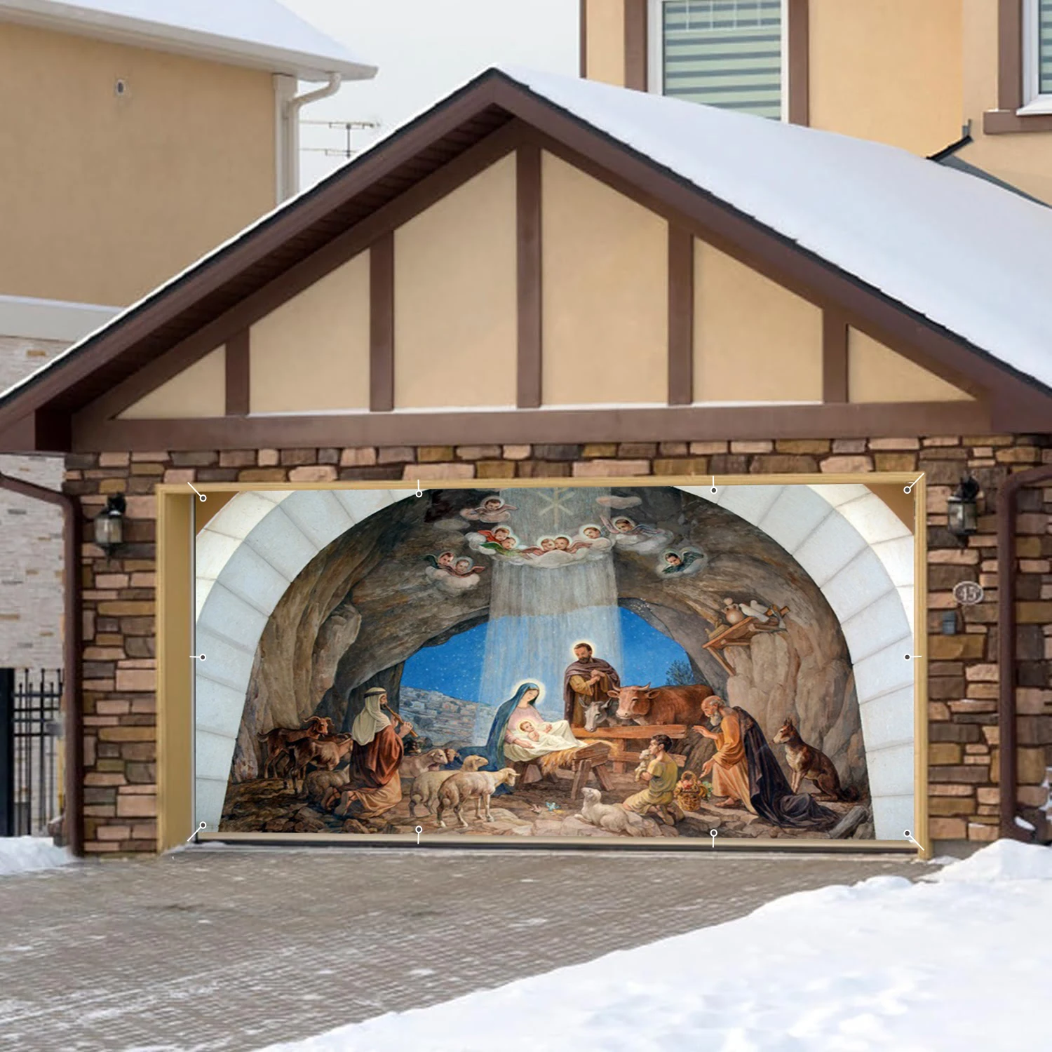 Christmas Jesus Birth Garage Wall Background Christian Family Angel Nativity Garage Door Frame With Hooks For Outdoor Home Decor