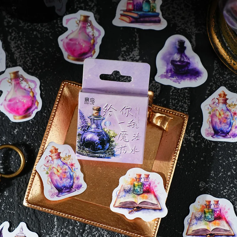 46Pcs/lot Vintage Magic Potion Bottle Theme Stickers Retro Wizard Apothecary Decor Stickers DIY Scrapbook Journal Album Craft