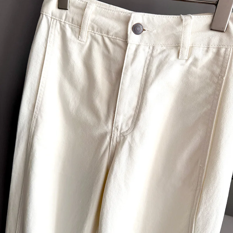 Autumn, high-waisted casual pants, jeans, banana pants, women's white, thin and loose new models