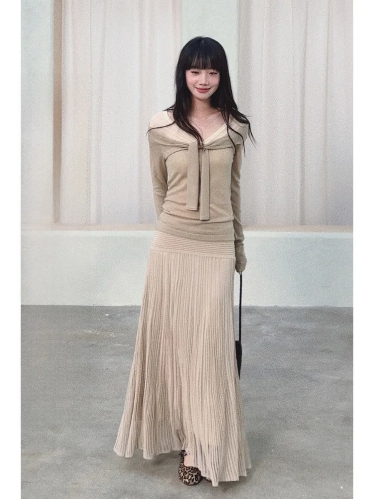 

Трикотажный топ Dinosaur Aunt для похудения в Корейском стиле с высокой талией Long Sve Deep V Ne Вечернее платье Ele Faionable