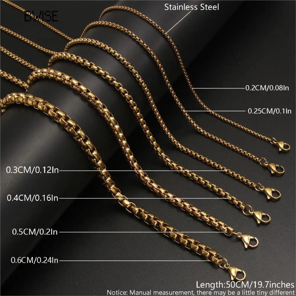 Bwise 2MM 2.5MM 3MM Box Chains Stainless Steel Necklace DIY Long Necklaces Jewelry for Women Men Statement 45CM-75CM