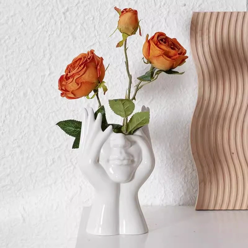 Weibliche Form Vinyl Gesicht Kunst Vase Getrocknete Pflanzen Vase Stift Halter Moderne Blumenvasen Für Home Office Bücherregal Tisch Regal Dekor