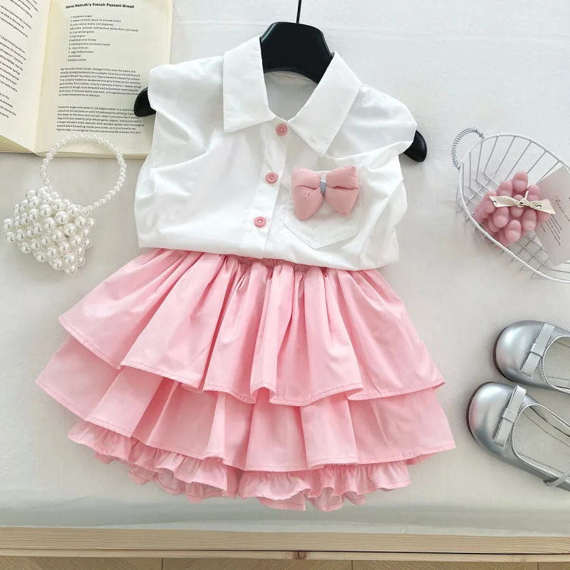 

2025Summer Girls' Three-Dimensional Printed Shirt Cake Dress Suit New Girl's Baby SUNFLOWER Princess Dress17308