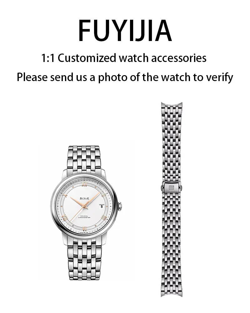 

FUYIJIA Couple Custom DE VILLE 424 Original Watch Chain 20MM 19MM 16MM 14MM Watchbands 316L Stainless Steel Folding Buckle Strap