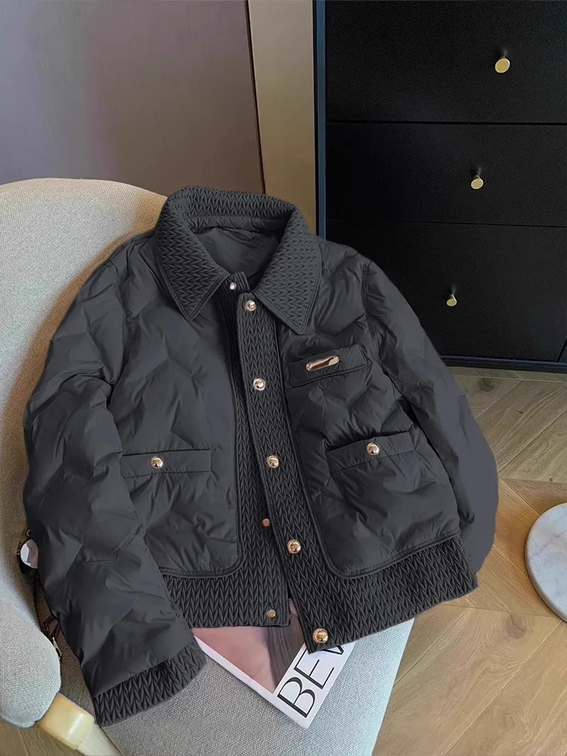 GG Women Cotton Padded Coats Autumn Winter Lightweight Fashion Turn-down Collar Quilted Jacket Outerwear Female Warm Overcoats