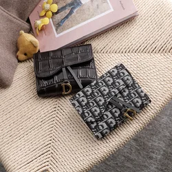 Portefeuille court en cuir véritable pour femme, porte-cartes design de luxe, motif crocodile, pochette à la mode, emballage de boîte-cadeau, nouveau, 2024