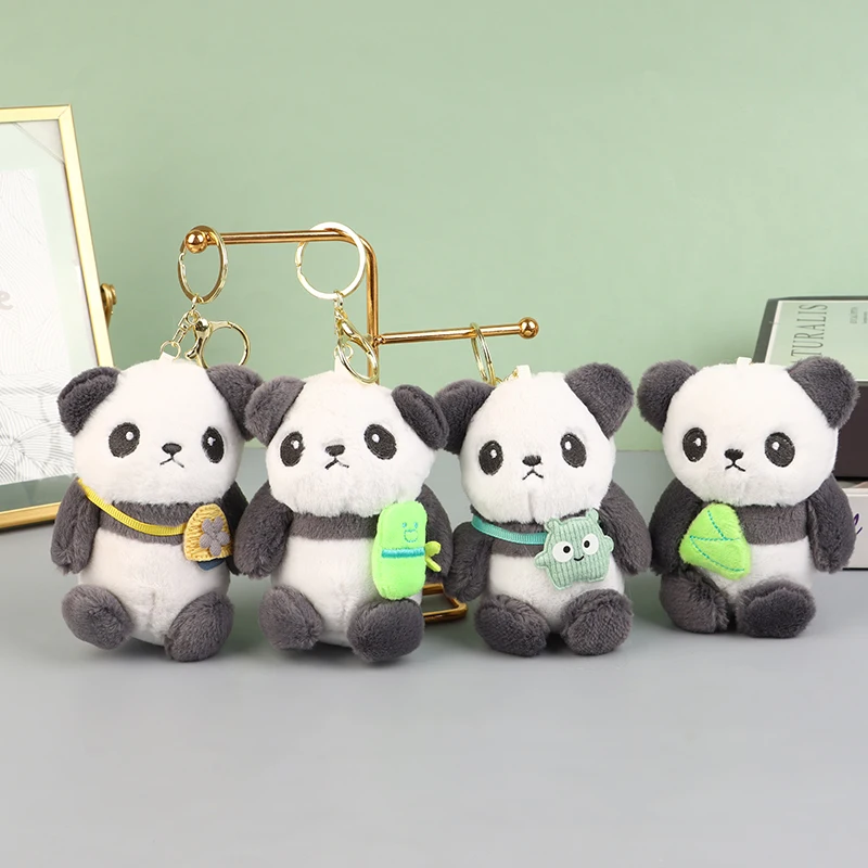 Lindo llavero de Panda de dibujos animados, llavero de coche de felpa de estilo coreano, regalo de Navidad, colgante de Panda, accesorios de llavero de coche