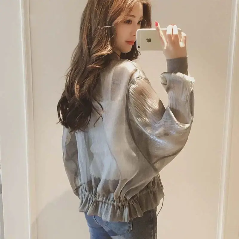 Women Organza Jackets Summer Tops Sunscreen Thin Coat Anti-sunburn Cardigan Spring Clothes Female Long Sleeve Chiffon Shirt