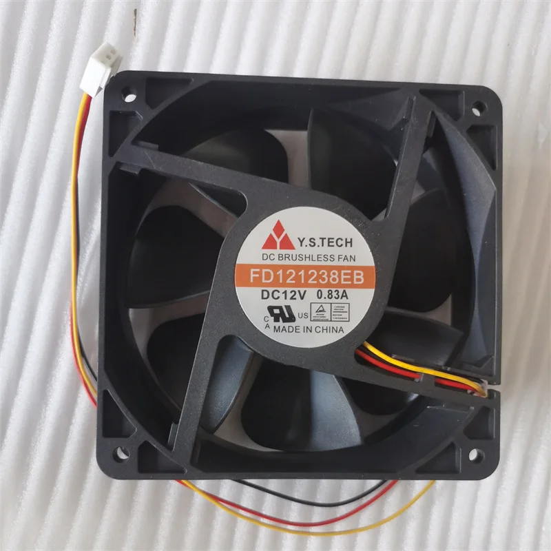FD121238EB 12V DC Brushless Axial Fan, 120×120×38mm 0.83A 3 Wire Speed Feedback Dual Ball Bearing Cooler for Inverter & Power Sy