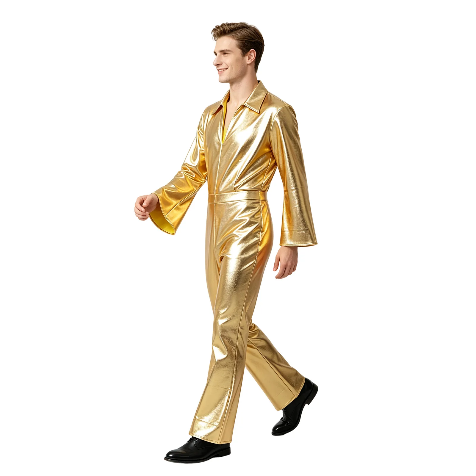 Macacão Dourado Metálico Brilhante para Halloween, Cosplay de Anime e Palco