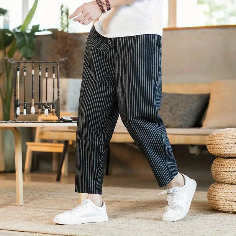 

Loose Striped Casual Pants Man Cotton and Linen Big Size Low Price Sale Stylish Trend Xxxl Aesthetic Cropped Trousers for Men