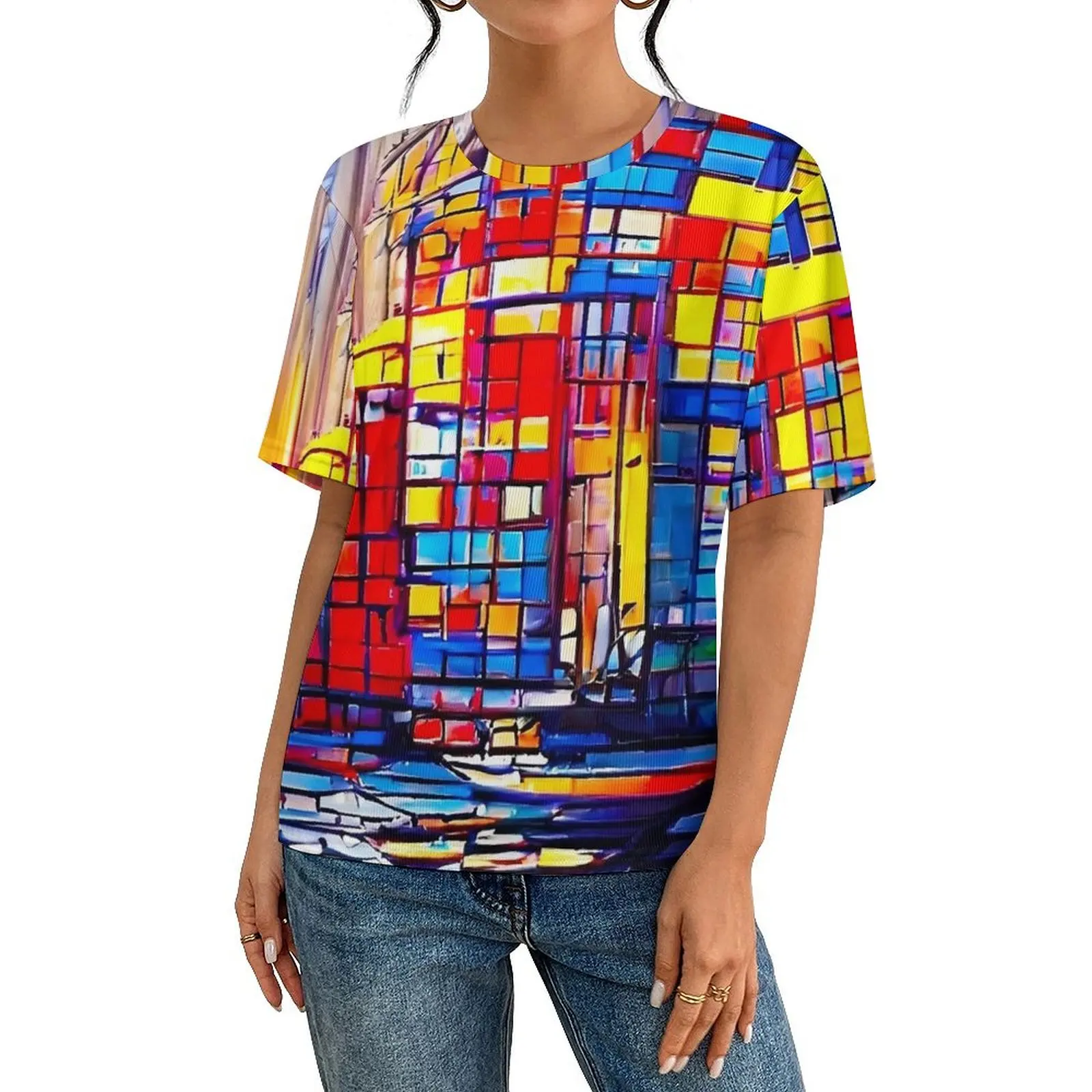 Summer T Shirt Mondrian Impressionism T-Shirts  Casual Vintage Tee Shirt For Mens Short Sleeves Graphic Plus Size Tops