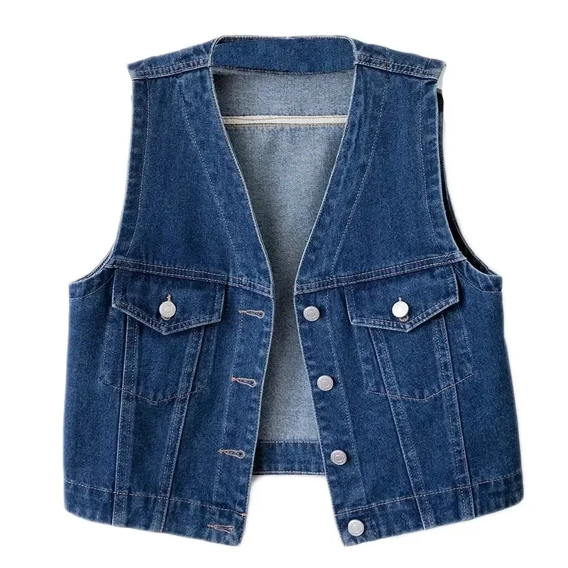 2025 패션 데님 조끼 양복 조끼 여성 짧은 카우보이 청바지 조끼 코트 봄 가을 새로운 캐주얼 민소매 데님 자켓