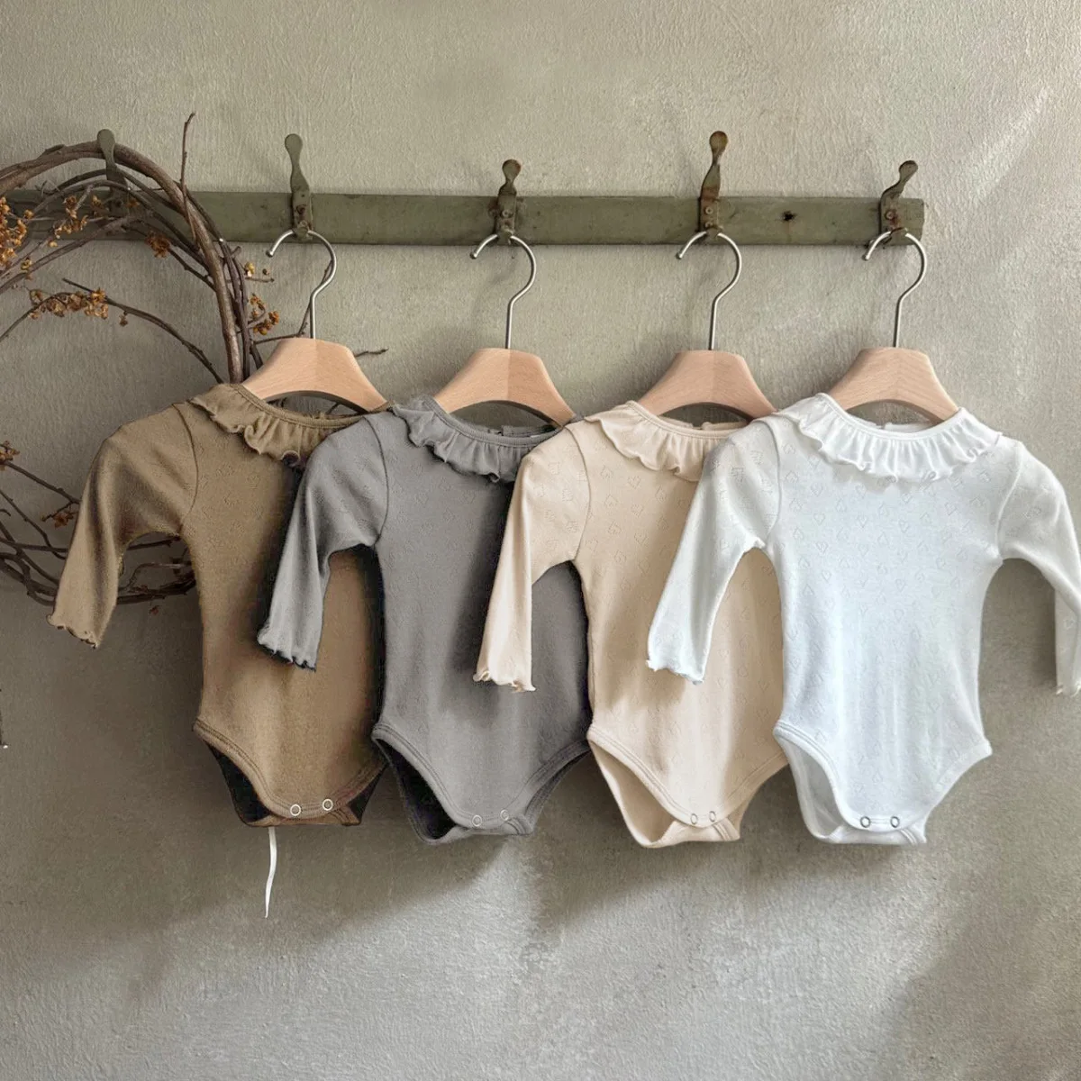 2026 Spring New Baby Long Sleeve Bodysuit Solid Infant Girl Cute Sweet Ruffle Collar Princess Jumpsuit Newborn Clothes 0-24M