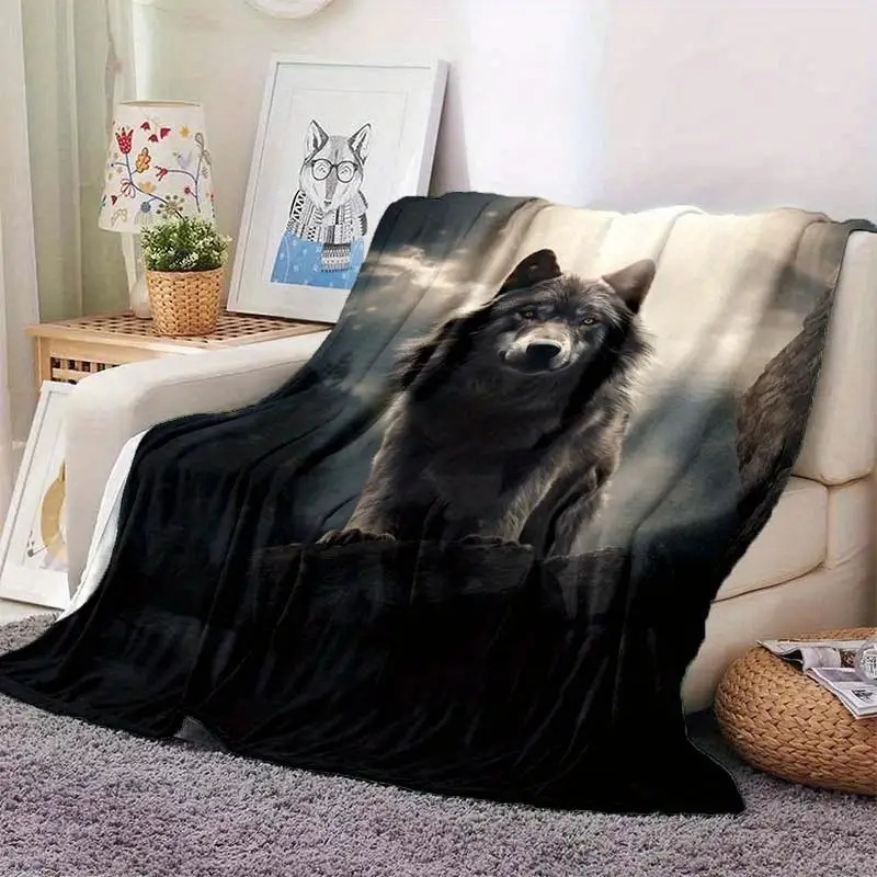 1 Piece Cosy Wolf Print Fleece Blanket - Super Soft, Lightweight and Warm Flannel Blanket for The Sofa, Bed Living Room, Couch