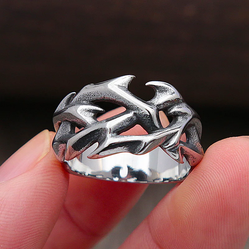 Vintage Cutout Design Braided Thorns Rings For Mens Womens Fashion Punk Stainless Steel Men's Ring Party Jewelry Gift Wholesale