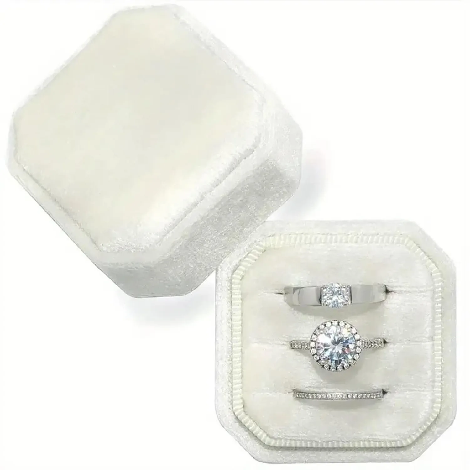 

1 Pc Octagon Velvet Ring Box 2/3 Slots , Triple/Double Slot Ring Box Wedding Day Ring Box For Wedding Ceremony Wedding Ring Hold
