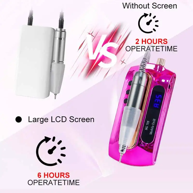 プロ用ネイルドリル 45000 RPM、充電式電動ネイルファイル、アクリルネイルジェル研磨除去用コードレスネイルEファイル