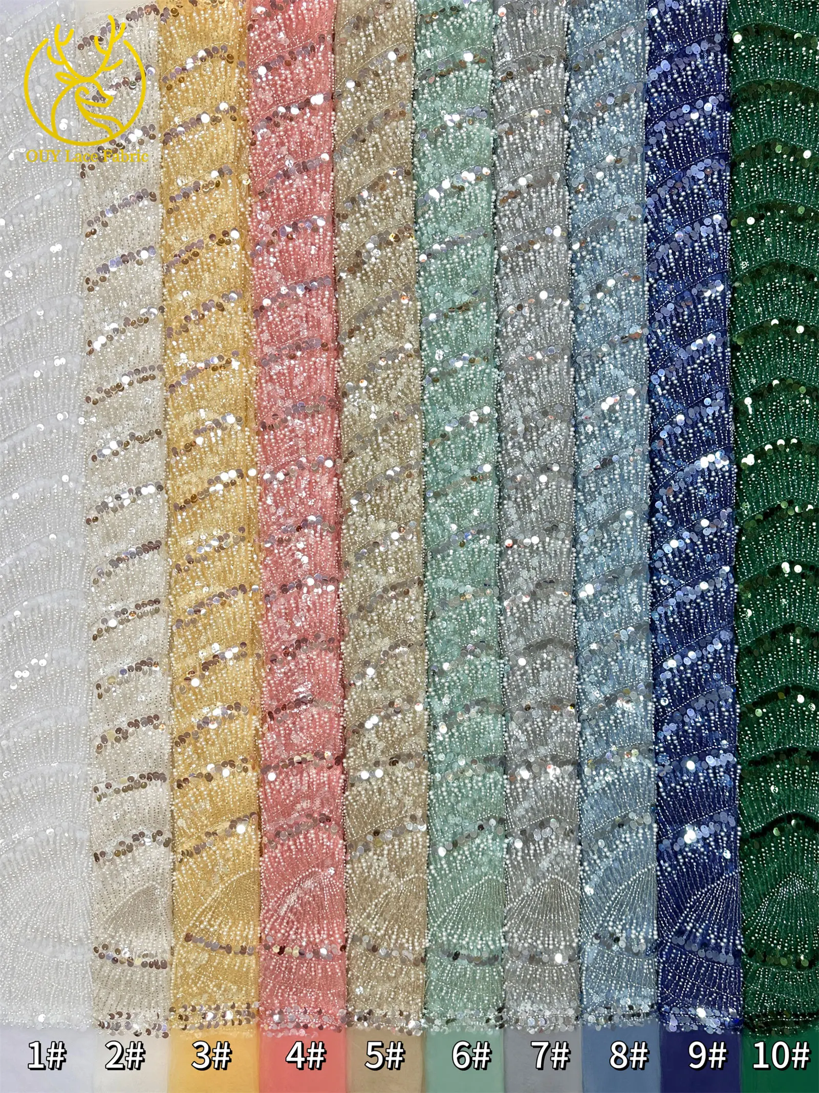 Modischer Afrikanischer Perlen-Pailletten-Spitzenstoff 2026 Hochwertiger Nigerianischer Mesh-Tüll-Spitzenstoff für Damen-Abendkleider zum Nähen – Detail 3